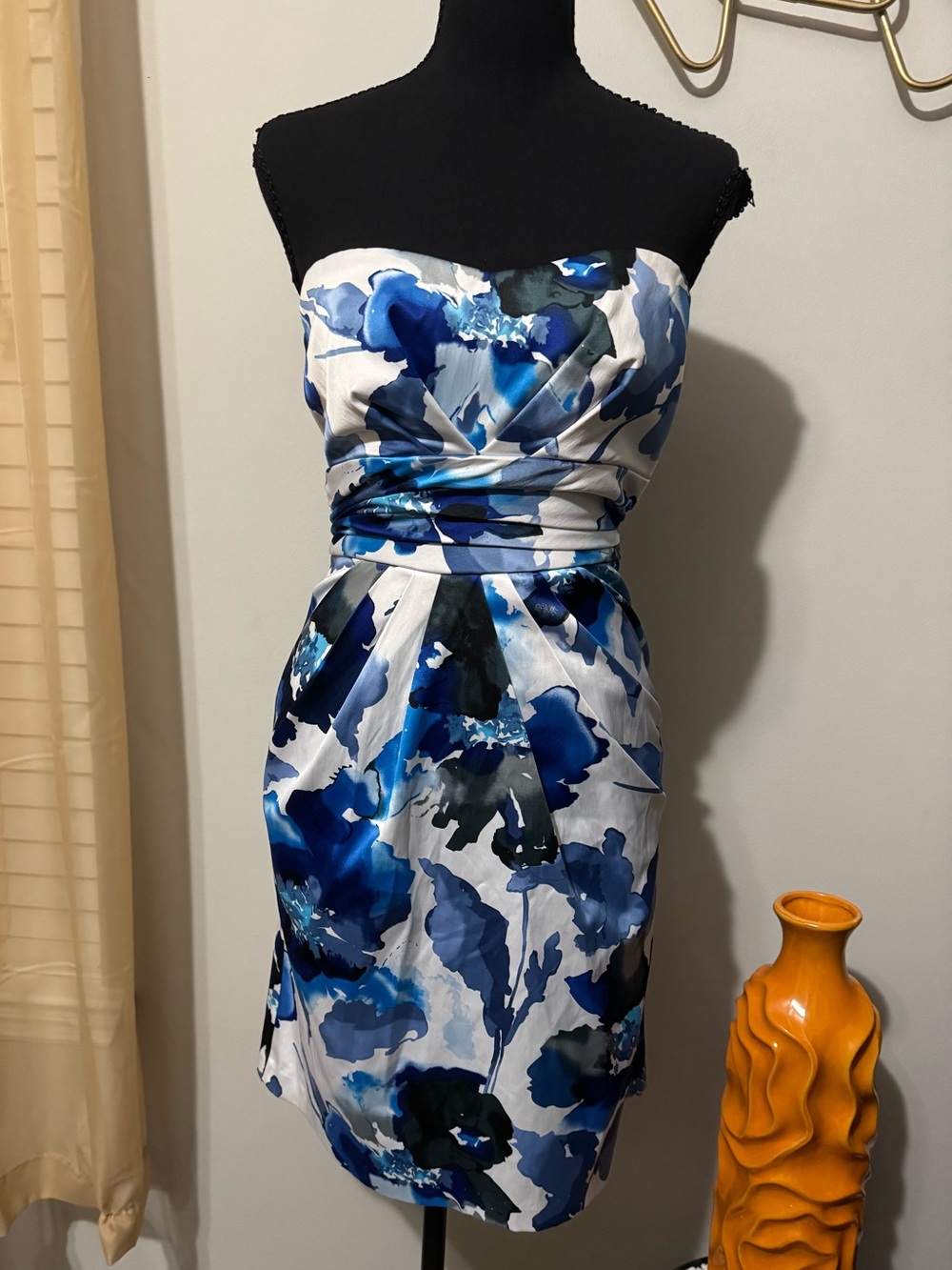 Teeze Me Strapless Blue & White Floral Mini Dress